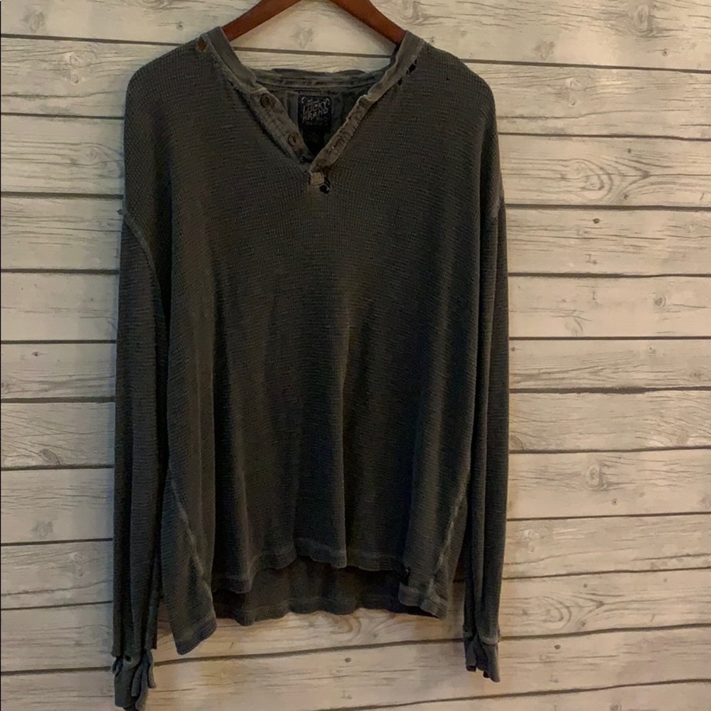 Lucky Brand destruction L/S Henley shirt
